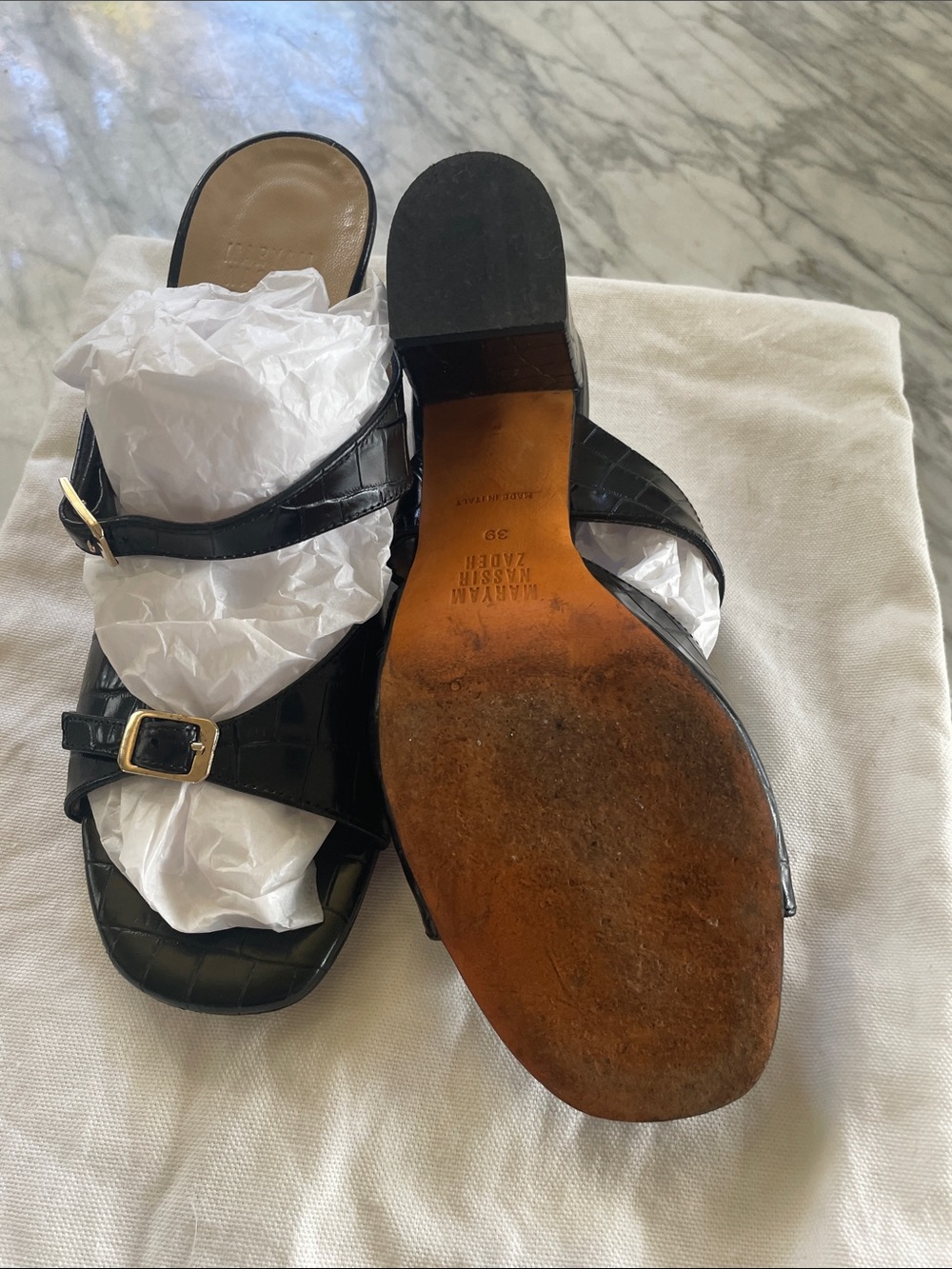 Maryam Nassir Zadeh Black Croc-Embossed Slip-On Heeled Mules - Picture 6 of 7